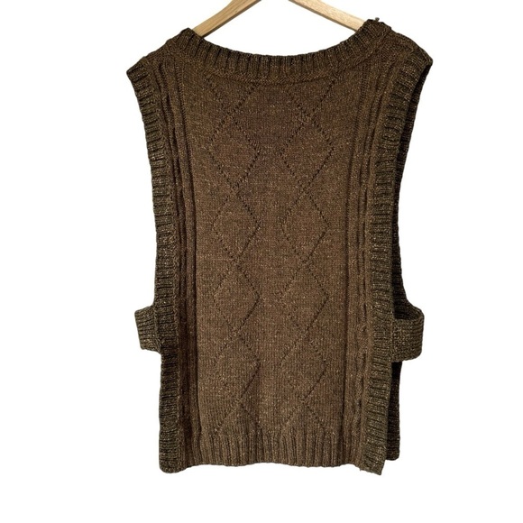 Unique Open Side Pullover Cableknit Sweater Vest, Brown, Medium Large - Picture 13 of 14
